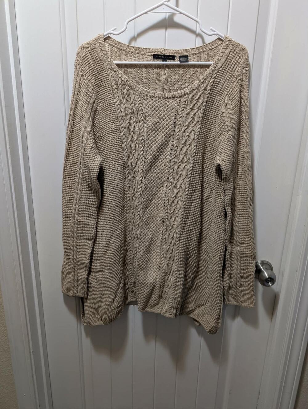 Jeanne Pierre 100% Cotton Cable Knit Biege Cozy Sweater Size M